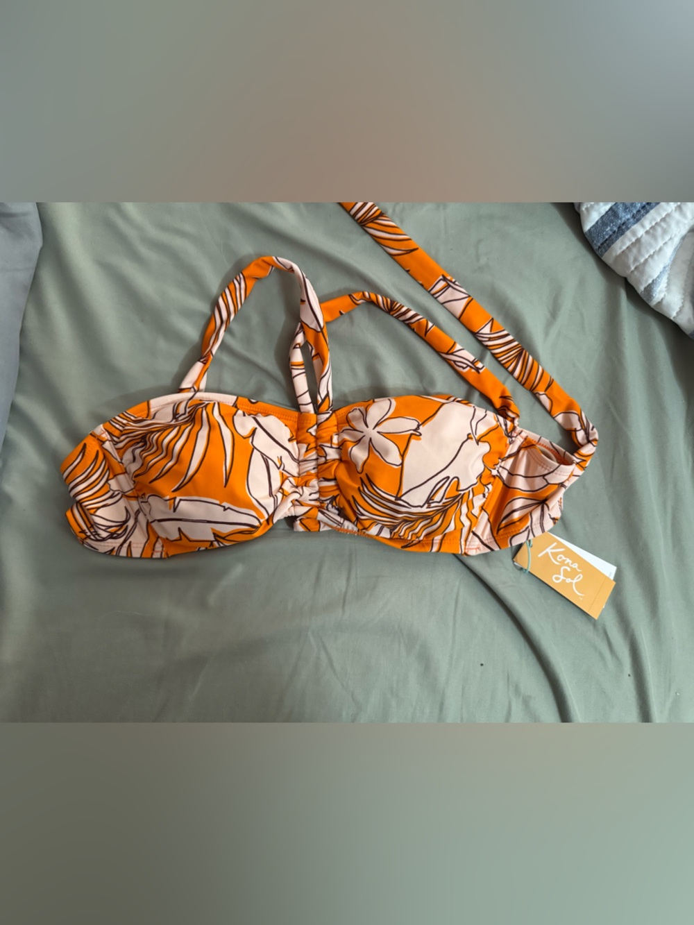 Kona Sol Orange and White Floral bikini top